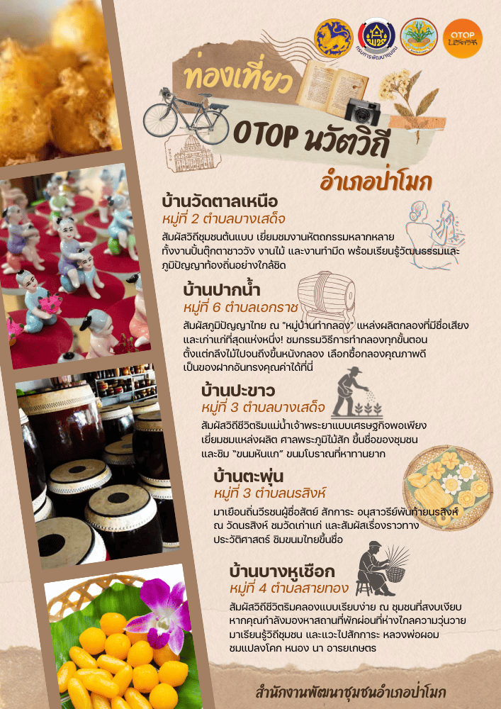 พช. ป่าโมก ขอเชิญท่องเที่ยวเส้นทาง "OTOP นวัตวิถี" มนต์เสน่ห์แห่งภูมิปัญญา อำเภอป่าโมก จังหวัดอ่างทอง